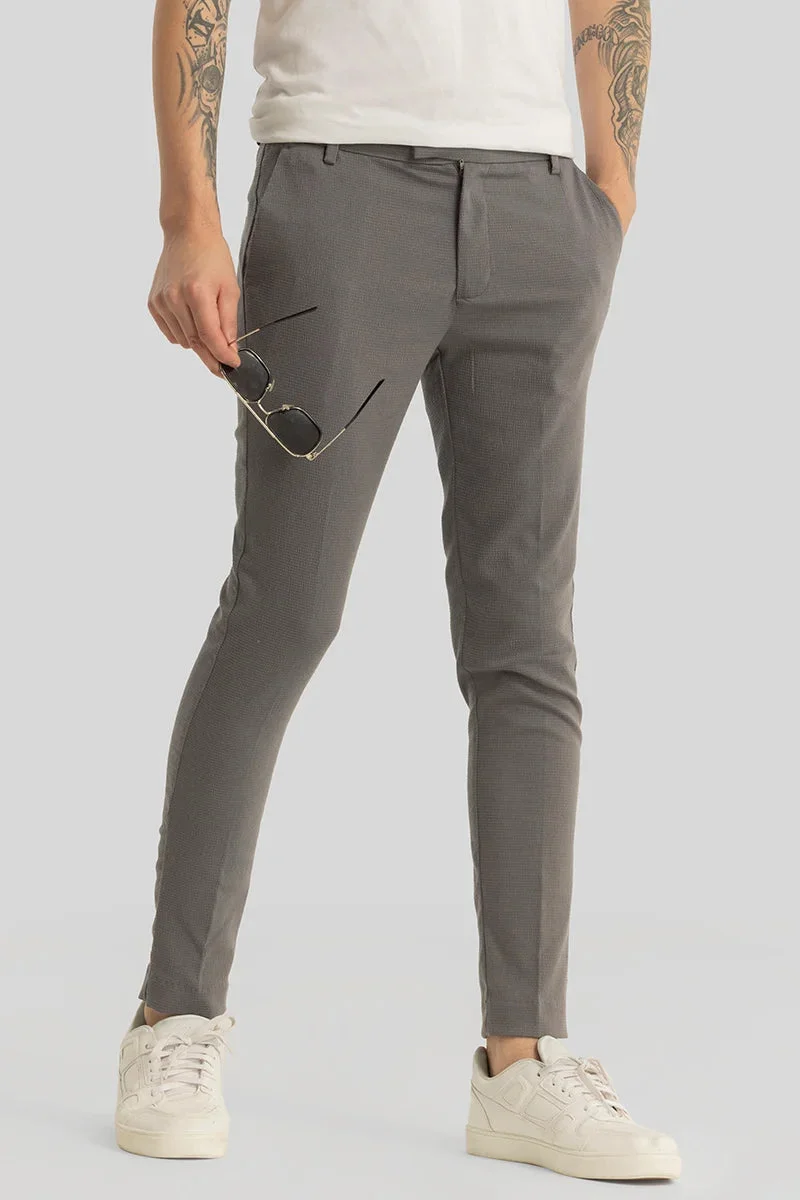 Snitch Grey Yann Grey Plain Slim Fit Trousers for Men | Best Price UAE